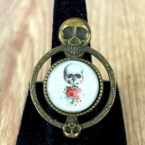 Skull and Flowers Adjustable Ring, Handmade, NWT